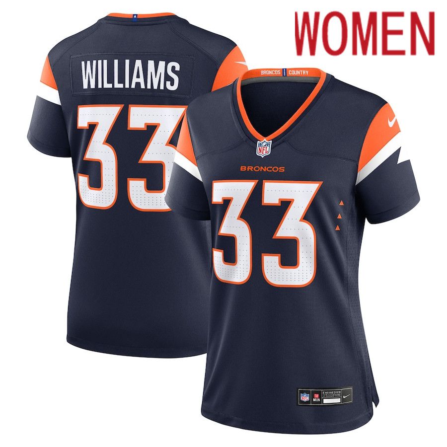 Women Denver Broncos #33 Javonte Williams Nike Navy Alternate Game NFL Jersey->->Women Jersey